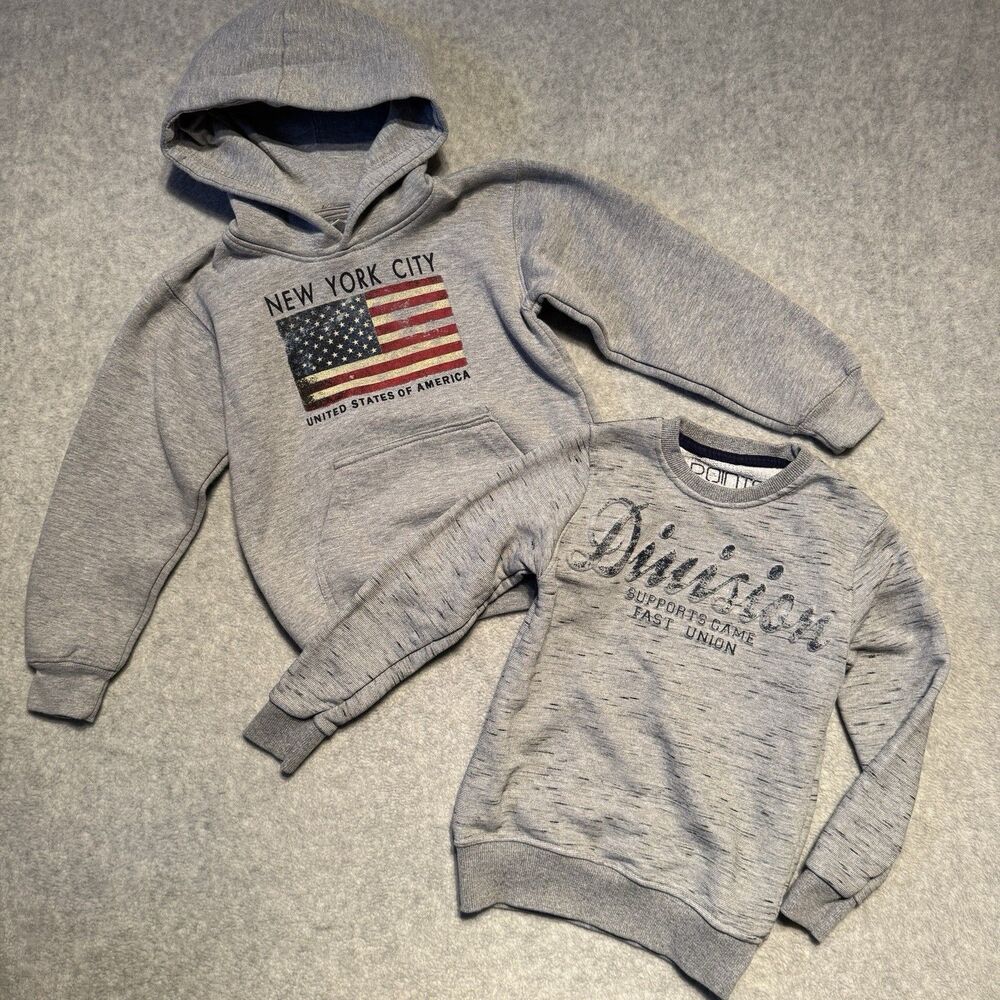 New York Hooded Pullover Sweatshirt Boys 5T Gray Bundle Crewneck Sweater